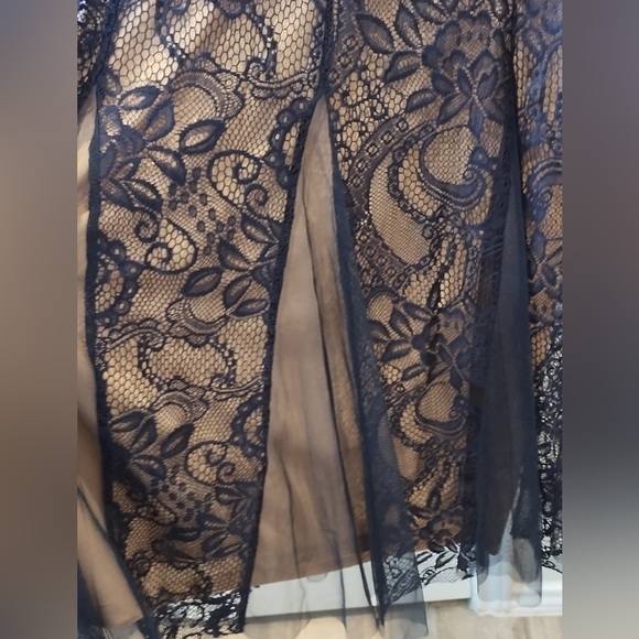Cardalite Navy  Blue/ Tan Lace Maxi Dress* Sheer Lace Festive Dress - Picture 5 of 16